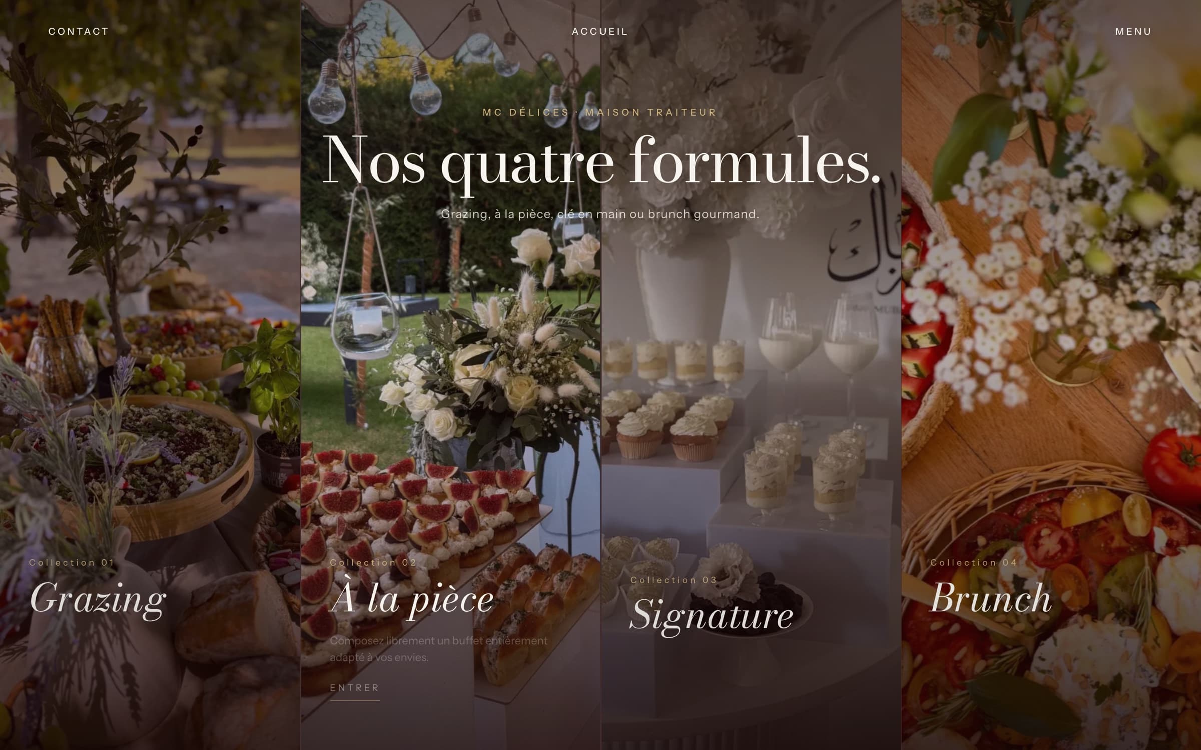 Page des prestations du site McDélices : quatre formules présentées côte à côte.