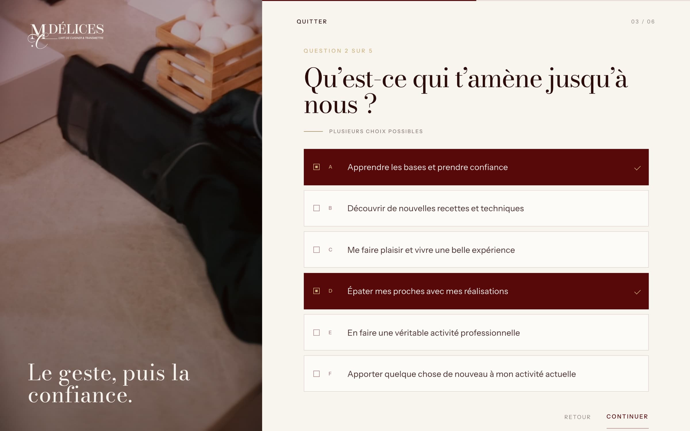 Question 2 sur 5 du formulaire de candidature McDélices : plusieurs motivations sélectionnées.