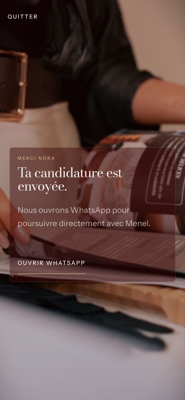 Écran de confirmation de candidature sur téléphone.